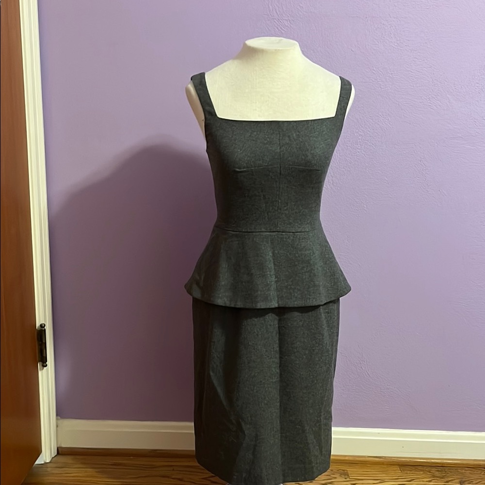 Banana Republic Luxury Italian Flannel Peplum Dress Wool Blend Back Zip Size 0